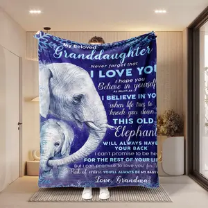 New Grandma Gift Blanket for Granddaughter, Vintage Elephant Design, Ultra Soft Comfort, Travel Leisure, Air Conditioning Room Use, All Seasons