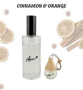 Cinnamon & Orange - On the Go Aromatherapy Bundle with Home Spray & Car Air Freshener for Calm & Clarity