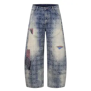 ThreadParty Vintage Workwear Jeans Dusty Green Washed Wide Leg Cargo Denim Functional Pocket Design Distressed Comfortable Streetwear