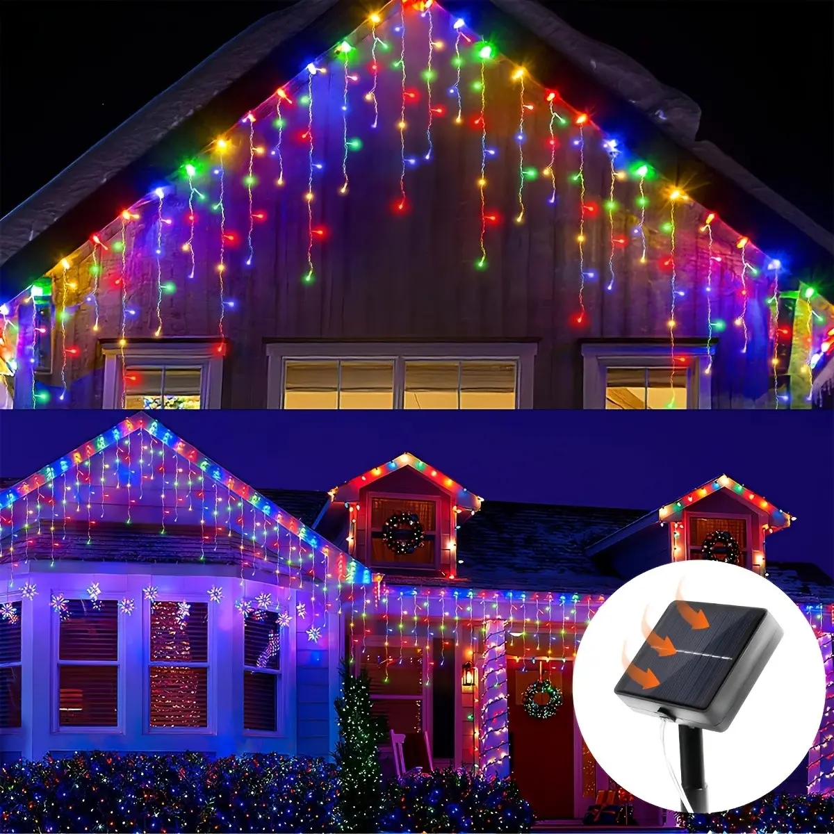 1 pack: 96-LED solar outdoor string lights, eaves hanging lights, outdoor light strip, 13 ft solar icicle lights, IP65 splashproof, solar Christmas lights, suitable for gardens/yards, Halloween, Christmas, Thanksgiving, parties/camping, weddings/birthdays