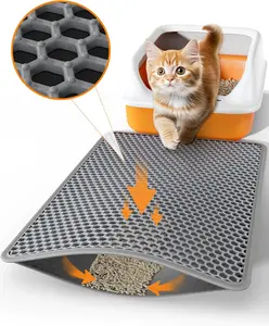 Cat Litter Mat - 17.72" x 11.8" Small Litter Box Mat with Double Layers, Urine-Proof and Non-Slip Litter Trapping Mat, Easy to Clean Kitty Litter Mats for Floor, Scatter Control, Grey