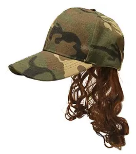 HandinHandCreations Mullet Camo Hat with Attached Brown Hair Wig for an USA All American Camouflage Country Costume Quality Wig