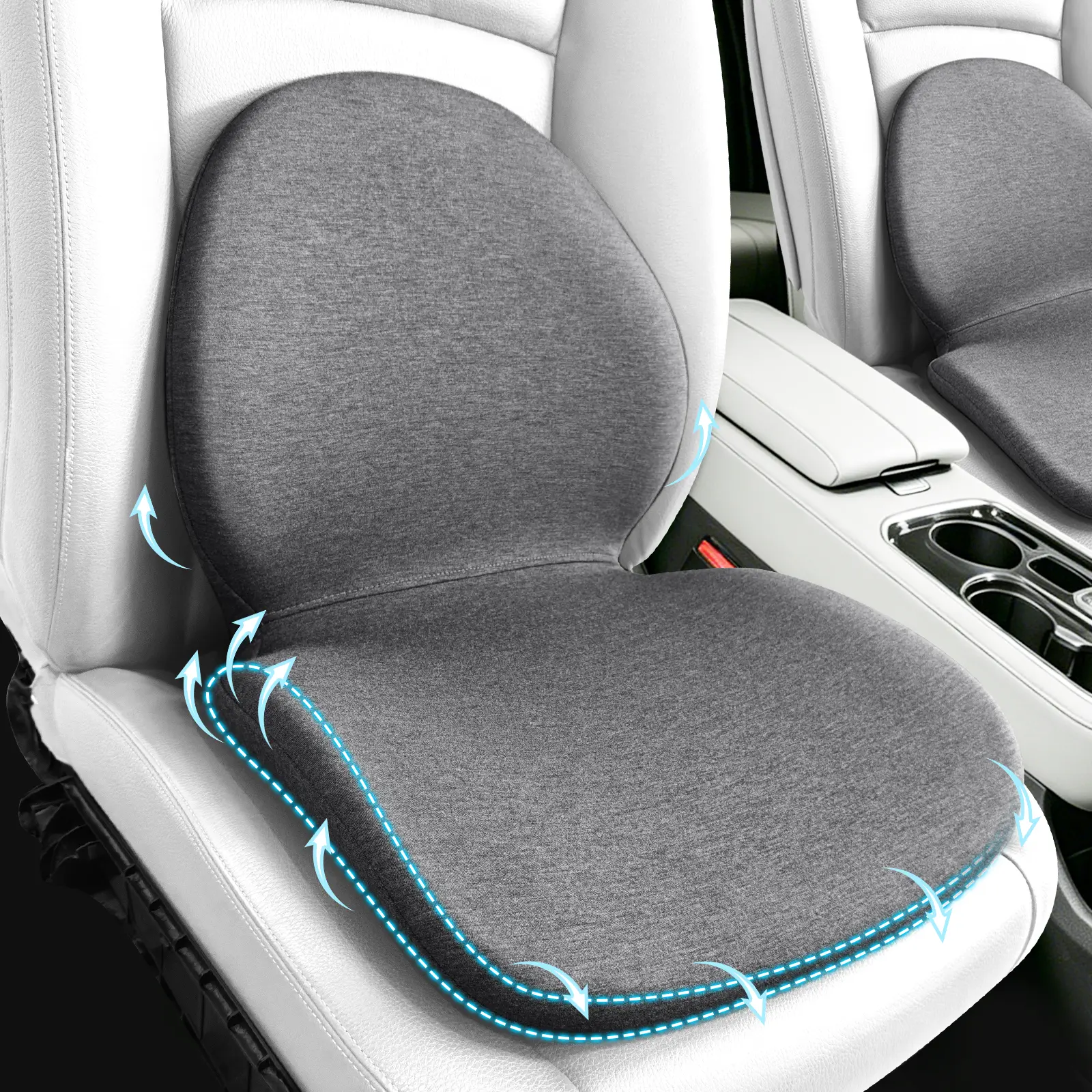 Ergonomic Curved Memory Foam Seat Cushion with Lumbar Support Pillow, Pressure & Stress Relief for Truck Drivers, Dense Foam Eases Hip Tailbone Sciatica Pain, Breathable Washable Cover, Non-Slip Base, Fits Office Home, Grey