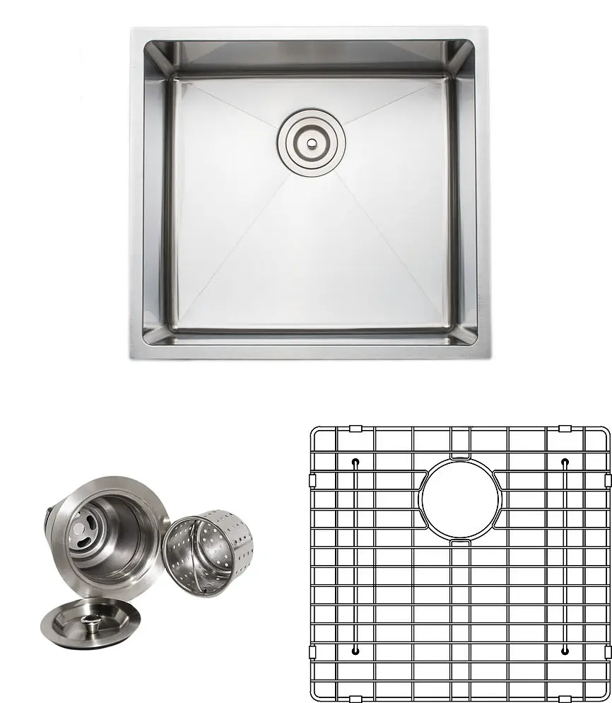 Wells Sinkware CSU2119-9 21 in. Handcrafted 16 Gauge Undermount Single Bowl Stainless Steel Kitchen Sink, Apartment Kitchen, Rectangle