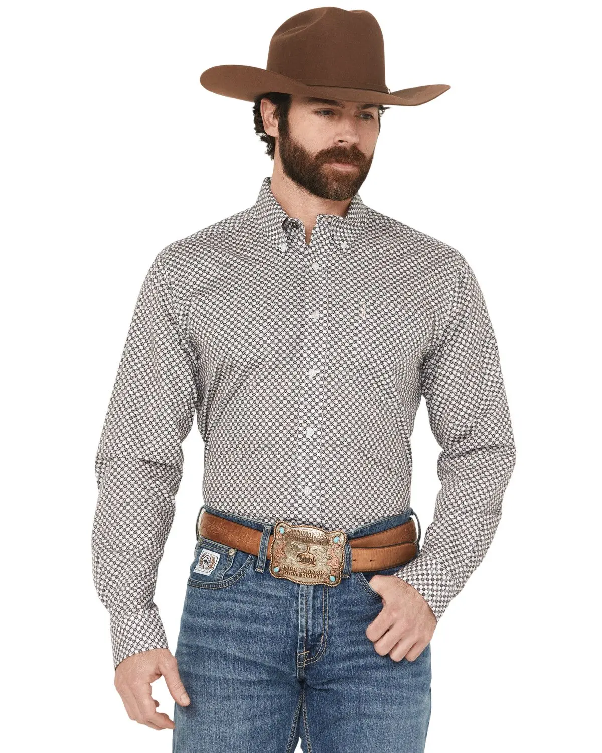 Cinch Men's Men'S Floral Geo Print Modern Fit Long Sleeve Button-Down - Mtw1347129