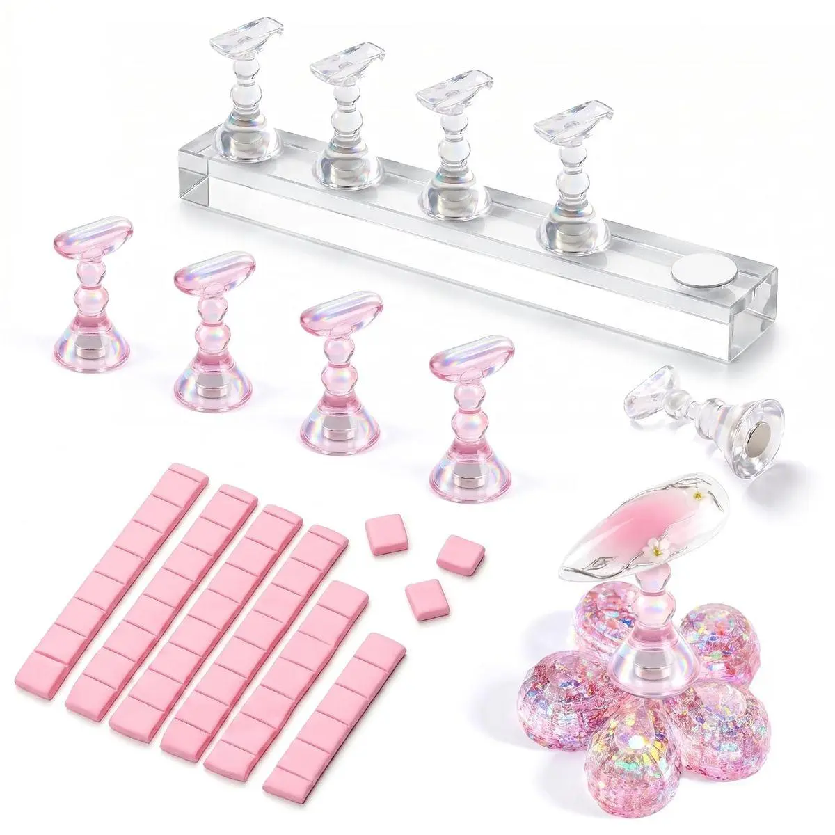 Nail Stand for Press On Nails Display Practice Art Painting Magnetic Fake Nail Holder for Painting Nails Stand for False Nail Designs with Reusable Putty for Home DIY Beginner Salon Supplies