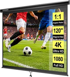 VIVOHOME 100 Inch 16:9 & 120 Inch 1:1 & 80 Inch 16:9 Pull Down Projector Screen, HD 4K Retractable Movie Screen for Indoor Home Theater and Office, Manual Projection Screen with Auto Locking