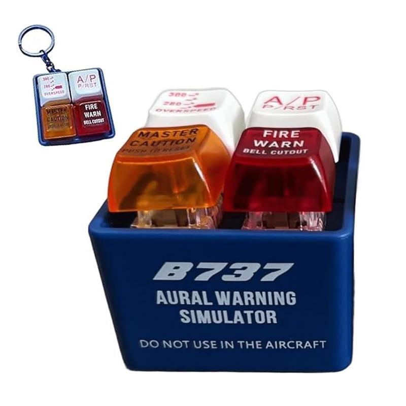 2-Pcs Keychain Set: Boeing 737/Airbus EGPWS Alert Simulator (LED Light+Warning Sound) + Heart Retractable Stainless Steel Scrunchie Lanyard - Stress Relieving For Pilots