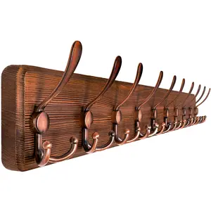 SKOLOO Rustic Large Wall Mounted Coat Rack: 38.6'' Long Coat Rack for Wall, Pine Solid Wood Coat Rack Hook, Farmhouse Coat Hanger Wall Mount for Hanging Jacket Coat Hat, Pack of 2
