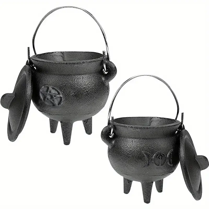 TOPFISH Cast Iron Cauldron Tool - Classic Shape, Small Size, Aroma Home Fragrance Incense Burner with Lid and Carry Handle, Ideal for Witchcraft Spells, Halloween Home Decor,summerwins