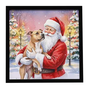 Carolines Treasures FNT1066MFP88 8 x 8 in. Pit Bull Terrier with Santa Claus Framed Metal Print