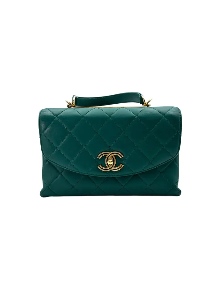 Pre-owned CHANEL leather Crossbody Bags CoCo Handle Blue Quilted Handle Bag With Gold Hardware(28***63)