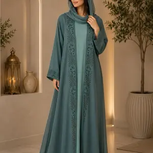 #62 Dubai luxury 2-piece open abaya with matching hijab