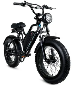 1000W Peak Moped Style Electric Bike for Adults, 20" Fat Tire Ebike, 35 Miles Range, 35MPH Top Speed, Removable Battery, Retro Headlight Cruiser E-Bike for City & Beach Riding
