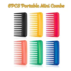 6PCS Mini Wide Tooth Combs – 4.3 Inch Small Pocket Combs for Hair & Beard, No Handle Travel Detangling Combs for Women & Men, Portable Wet Shower Comb Set (Multicolor)