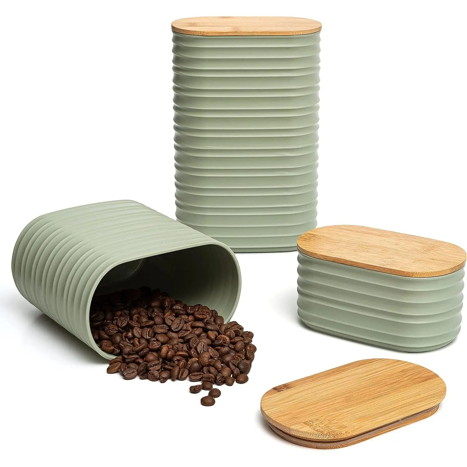 3 count Olive Green Canisters Sets For The Kitchen, Airtight Plastic Canister With  Lid, Coffee And Sugar Canister Set, Decorative Sugar Container, Kitchen Decor For Counter