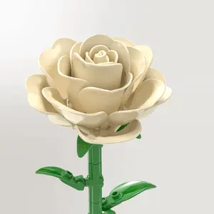 Off-White Rose Building Blocks Bouquet, DIY Long Stem Eternal Flower, Romantic Gift for Valentine’s Day, Birthday & Home Decor