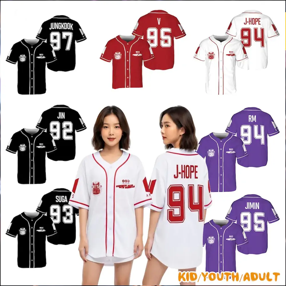 Custom Kpop Baseball Jersey, World Tour Fan Shirt 2026, Personalized Name Number Jersey, 7 Members Inspired Merch, Gift for Her
