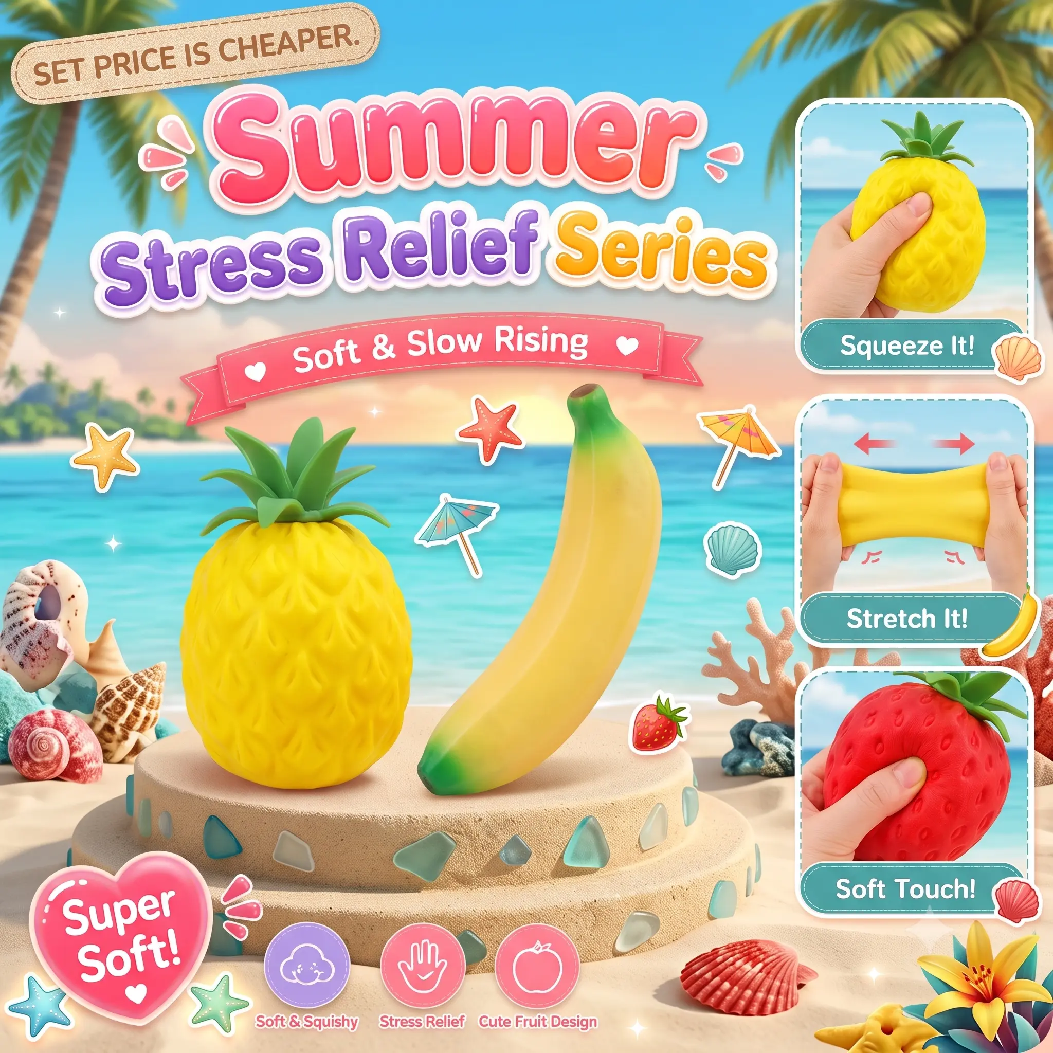 20cm  Fruit Squishies Anxiety Relief Toys, Realistic Pineapple & Banana Squeezable Fidgets, Stress Release Sensory Fidget Tools, Decompression Squeeze Toys Suitable for Adults & Kids, Ideal Party Favor Gifts
