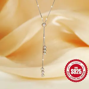 Elegant 925 Sterling Silver Y-Shape Necklace for Women, Adjustable Bead Slider, Simple Classic Design, Silver Plated, Hypoallergenic 3.05g, Versatile for All Seasons, Ideal for Daily Wear & Vacation, Perfect Christmas Gift