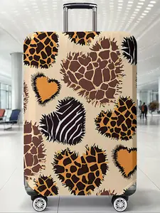 Leopard Heart Pattern Elastic Luggage Protector, Casual Style Dustproof Versatile Travel Accessory, Random Printed Polyester Material, All Seasons