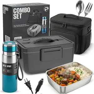 Electric Lunch Box Combo Set - [90W] Heated Lunch Box for Men & Women | 12V/24V/110V Portable  Warmer with Insulated Water Bottle & Bag | 304 Stainless Steel, 2L Lonchera Electrica Portatil