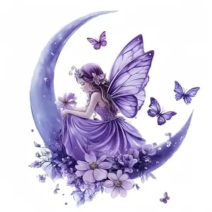 Charming Butterfly Fairy and Floral Waterproof Vinyl Sticker, Moonlight Design with Stars, Perfect for Cars, Laptops, Motorcycles, Car Stickers