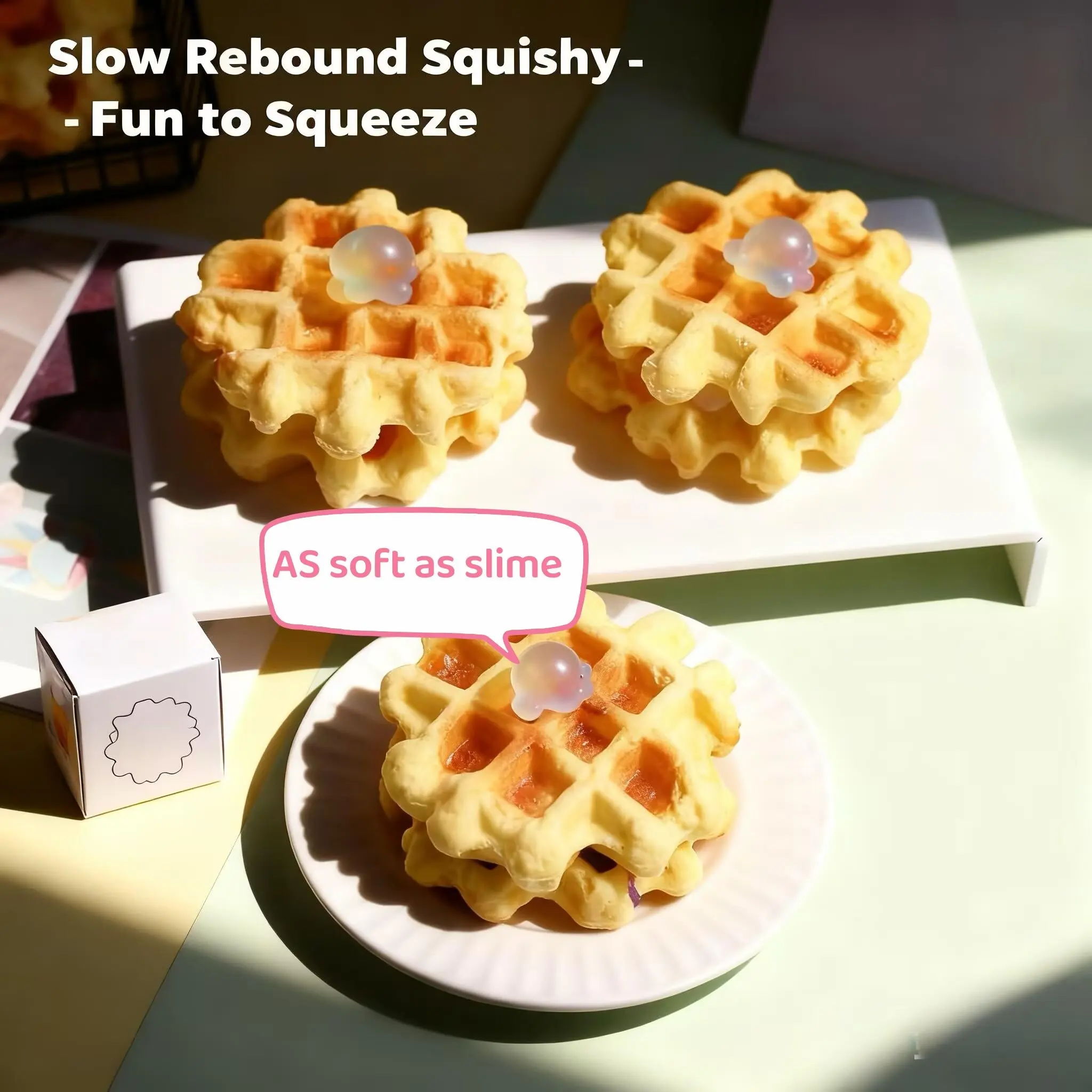 2pcs Realistic Waffle Slow Rebound Stress Relief Fidgeting Decor, Super Soft Squishy Fidget Relief Desktop Ornament, Cute Home Office Decorative Piece, Stress Relief Decoration, Decompression Squeeze, Decompression Gift