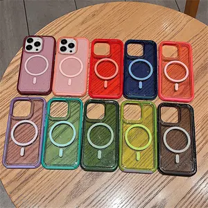 For Magsafe Glitter Clear Phone Case For iPhone 16 15 Pro Max 14 13 12 11 Plus Magnetic Wireless Charge Shockproof Cover