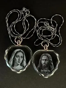 Crystal Heart Pendant – Jesus Christ or Holy Mother Mary