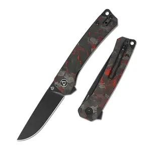 QSP Osprey Pocket Knife, 14C28N Stainless Steel Blade, Shredded Carbon Fiber Overlay G10 Handle, EDC Folding Knife with Pocket Clip