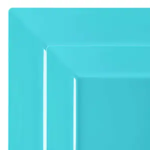 Sea Aqua Square Plastic Plates Dinnerware Value Set