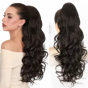 Ponytail Extension 24 Inch Claw Clip in Long Curly Wavy Black Brown glueless Ponytail Hair Extension Jaw Clip on Pony Tails Hairpiece for Women