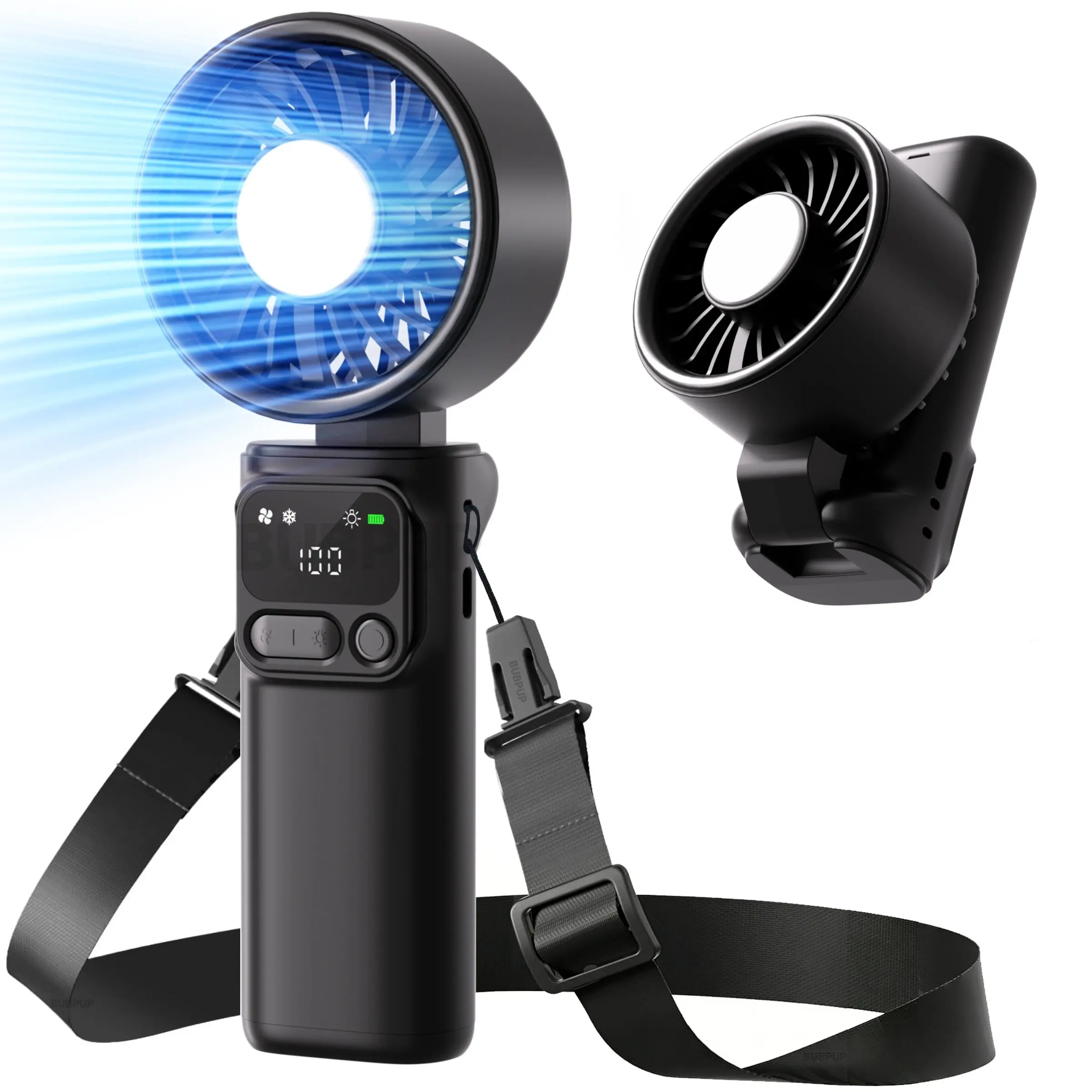 Portable Handheld Turbo Fan - 199 Gear High Speed 180° Adjustable 3600mAh Ice Cooling Personal Fan, with Flashlight/SOS Travel Essentials, Beach Vacation, Gifts for Women, Men, Cordless Rechargeable Fan, Camping Fan, Personal Cooling Fans