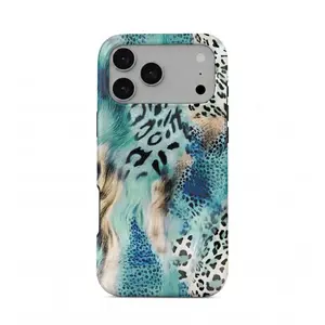 Watercolor Teal Mixed Animal Print Phone Case for iPhone 17 Pro Max, Blue Leopard Coastal Aesthetic Shockproof Cover for Iphone 17 Promax, 17 Pro