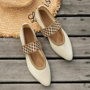 Womens Breathable Lightweight Flyknit Slip On Shoes Pointed Toe Flat Comfortable Casual Work Trainers Fashion Sneakers Color Matching Design