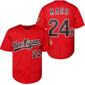 Mars Hooligans 24k Stitched Baseball Jerseys 90S Hip Hop Retro Sports Jersey Casual Streetwear for Men Women