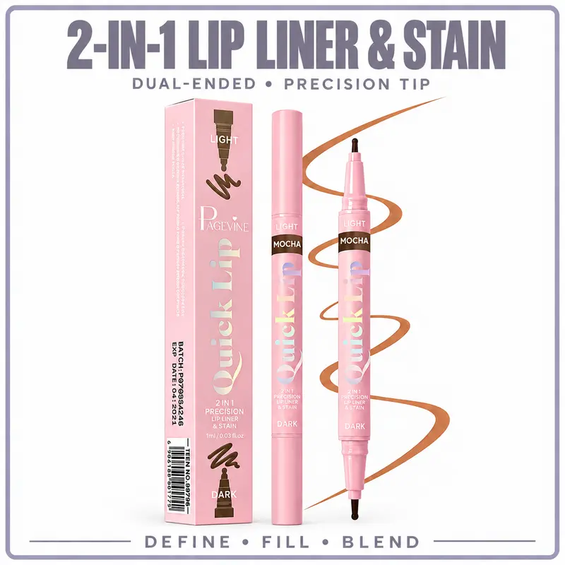 2-in-1 Dual-Ended Pen Style Lipliner Pencil, Precision Contour & Definition, Smooth Creamy Nude Brown, Smudge-Resistant, Long-Lasting, Waterproof Makeup for Over-Lined Lipstick & Everyday Use