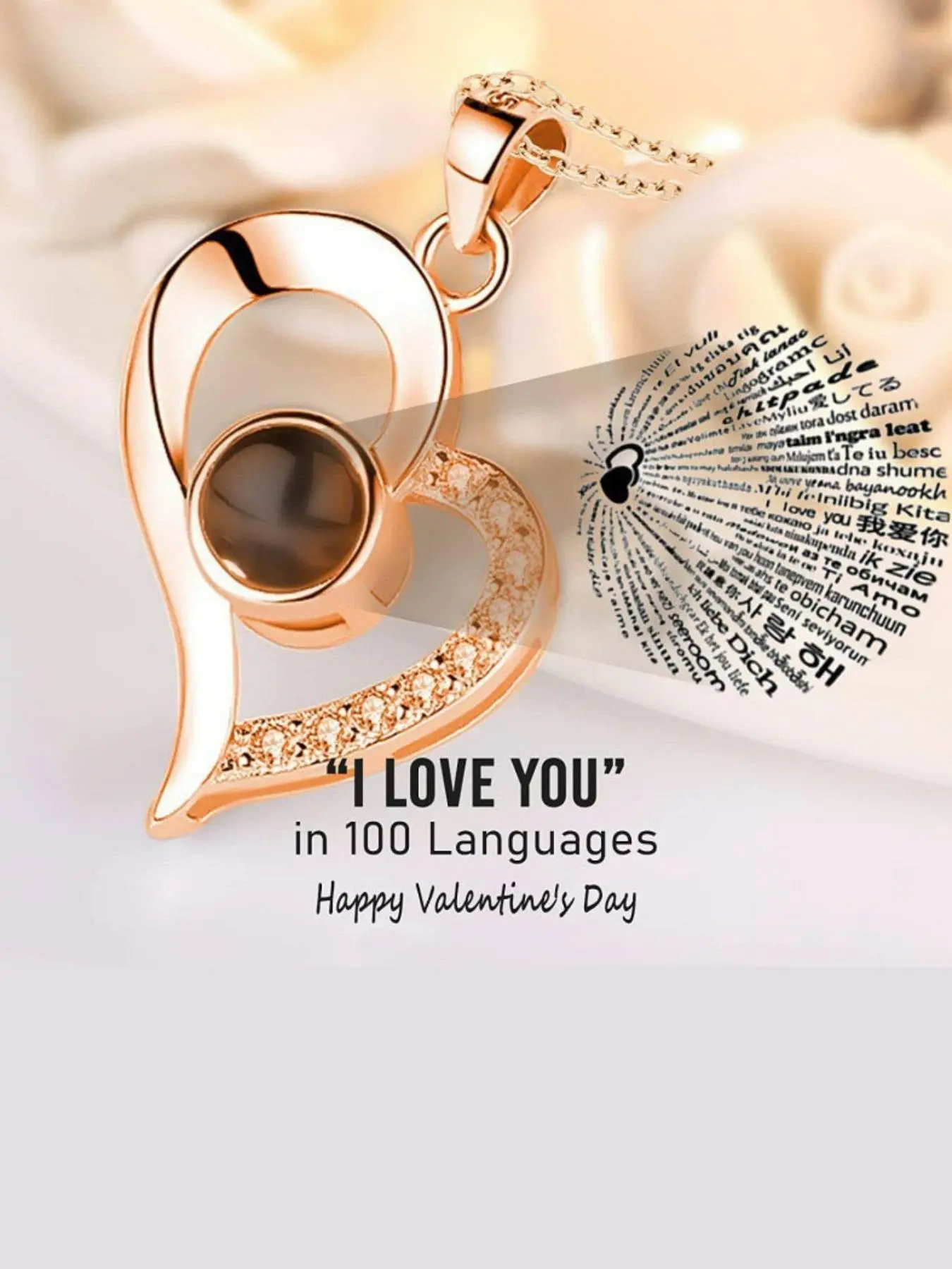 100 Languages I Love You Projection Necklace, Women's High-End Feelings Heart-Shaped Pendant, Men's Valentine's Day Gift, Exquisite Jewelry Gift, Charm Necklace