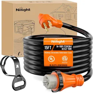 Nilight 50 Amp 15FT Generator Extension Cord 250V 12500Watt Heavy Duty 6/3+8/1 Gauge Pure Copper STW Wire UL Listed 4 Prong 14-50P SS2-50R&CS6364 Twist Lock for RV Camper Outdoor Use