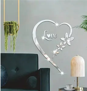 1pc Romantic Heart Love Decorative Mirror Wall Sticker, Self Adhesive Removable Romantic Heart Acrylic Mirror Sticker, Living Room Bedroom Decorative Stickers, 1mm Thickness Best Gifts Birthday