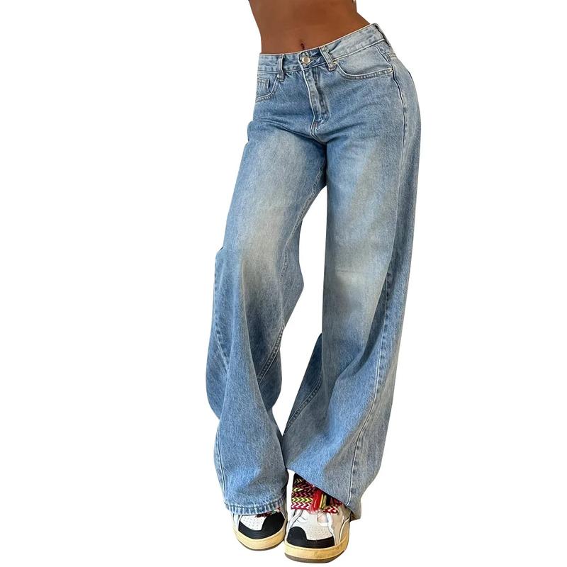 Vintage Oversize Denim Jeans for Women – Plain Blue Wash Comfort Fit Baggy Pants | Trendy Bershka Style
