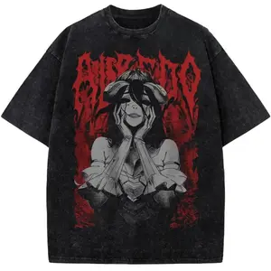 Albedo Graphic Shirt, Overlord Anime Vintage Shirt, Gift for Men, Gift for Women, Crew Neck Wash T-shirt, Trending T-shirt Grey Tweed