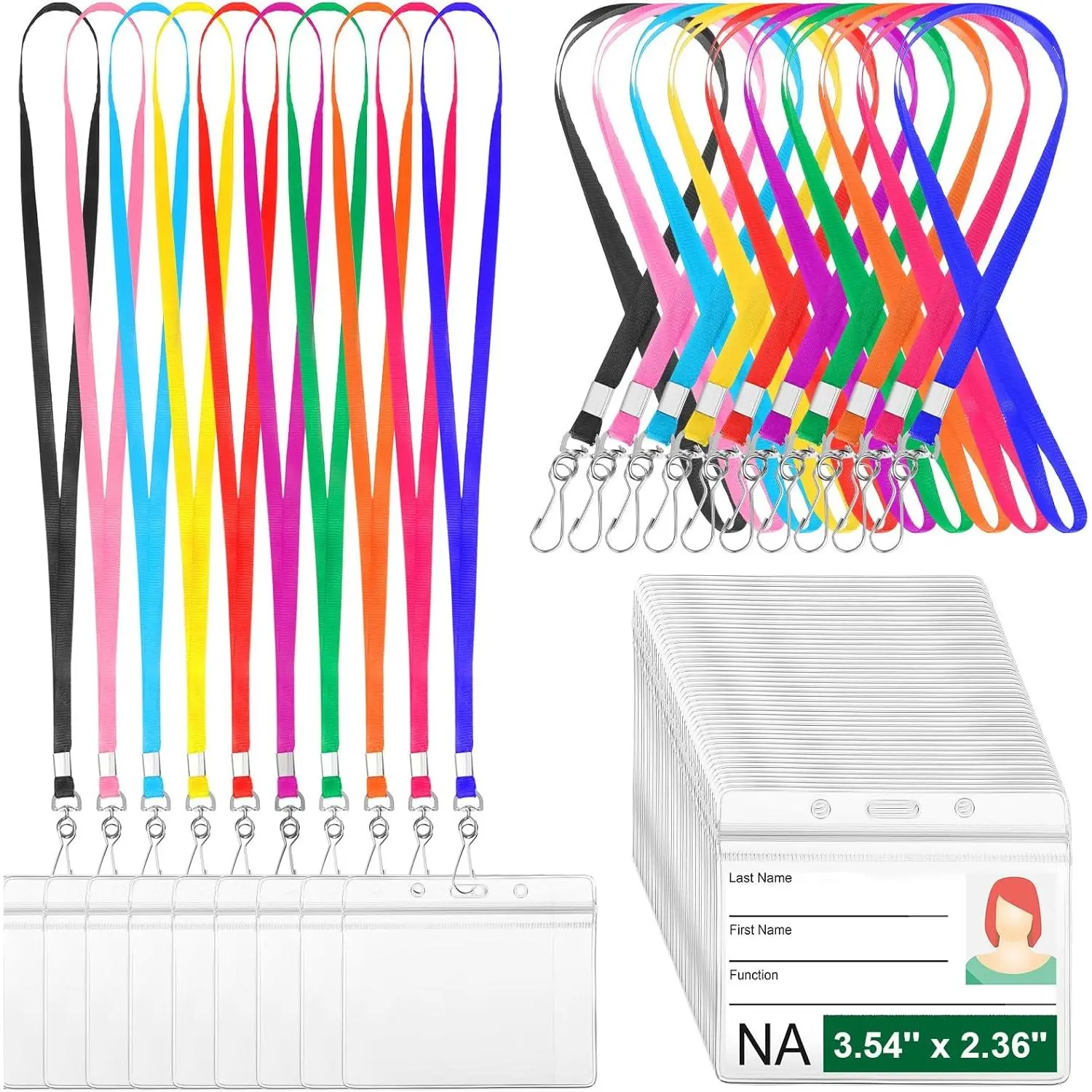 100 Sets Name Tag Lanyards Bulk with ID Badge Holder Clear Plastic Horizontal Cruise Necklace Lanyard for Adults Business School  (Multicolor)