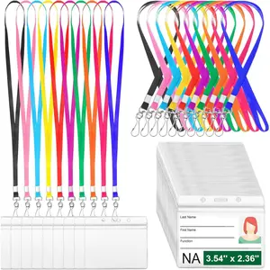 100 Sets Name Tag Lanyards Bulk with ID Badge Holder Clear Plastic Horizontal Cruise Necklace Lanyard for Adults Business School  (Multicolor)