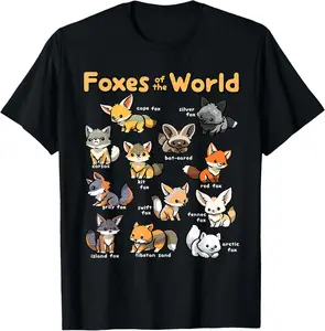 100% Cotton Kawaii Fox Animals of the World Educational Animal Fox Lover T-Shirt