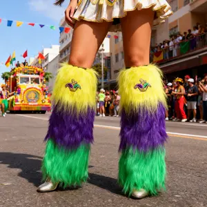 Women's Carnival Knee High Socks, Plush Furry & Sequin Leg Warmers, Contrast Color Party Leg Sleeves, TikTok Viral Rave Festival Accessory, Y2K Bold Fashion Statement