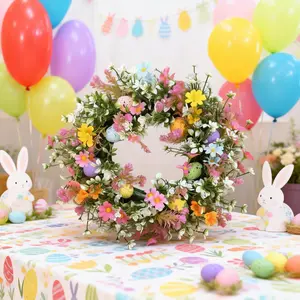 1pc Easter Egg Decoration Wreath, Realistic Flower Wreath, Chrysanthemum & Grass Wreath, Home Party Outdoor Decorations, Home Decor Ornament