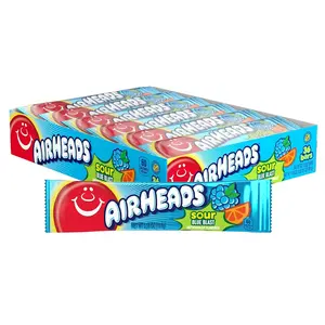 Airheads Sour Taffy Candy Bars Blue Blast Flavor, Individually Wrapped Bulk Pack, Full-Size Chewy Candy, 36 Count Box for Sharing and Snacks