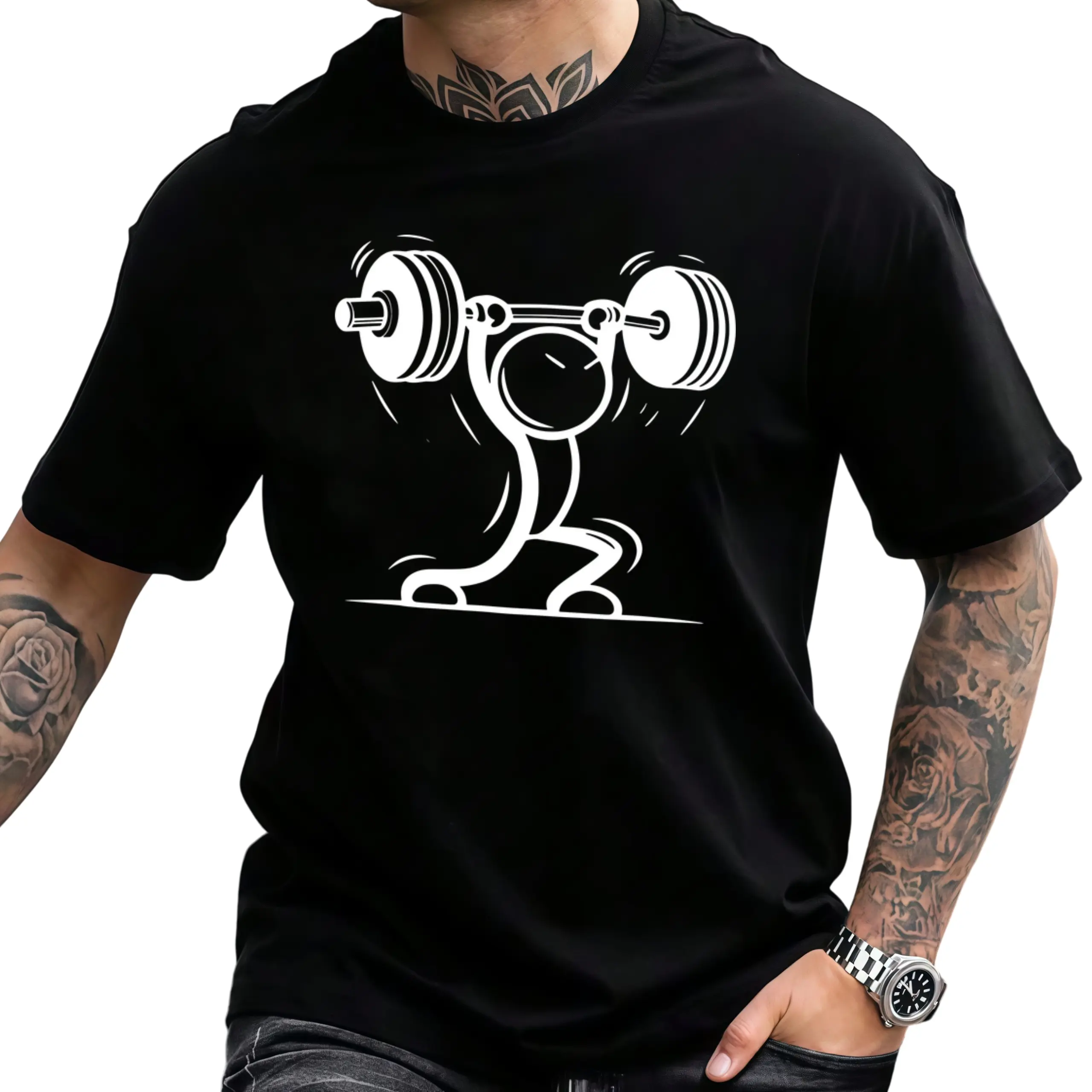 Men's 2026 New Arrival Barbell Muscle Print TShirt Breathable Gym Tee with Dumbbell Barbell Graphic Short Sleeve Regular Fit for Weightlifting Bodybuilding Casual Streetwear AllSeasonRetro Casual Short-sleeved T-shirt with a Round Neck and Printed